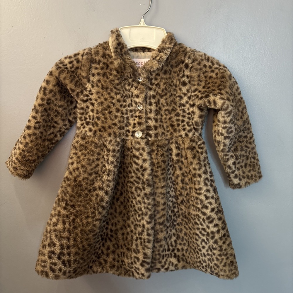 Biscotti Collezione Girls 3T Leopard Print Faux Fur Coat Crystal Buttons